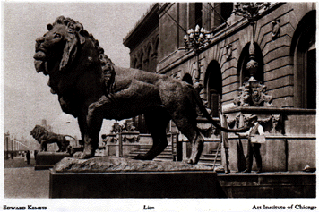 The famous lions in front of the Art Institute of Chicago.